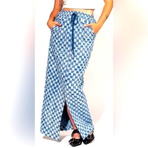LALA ORIGINAL: Check Mate Textured Denim Maxi Skirt XL